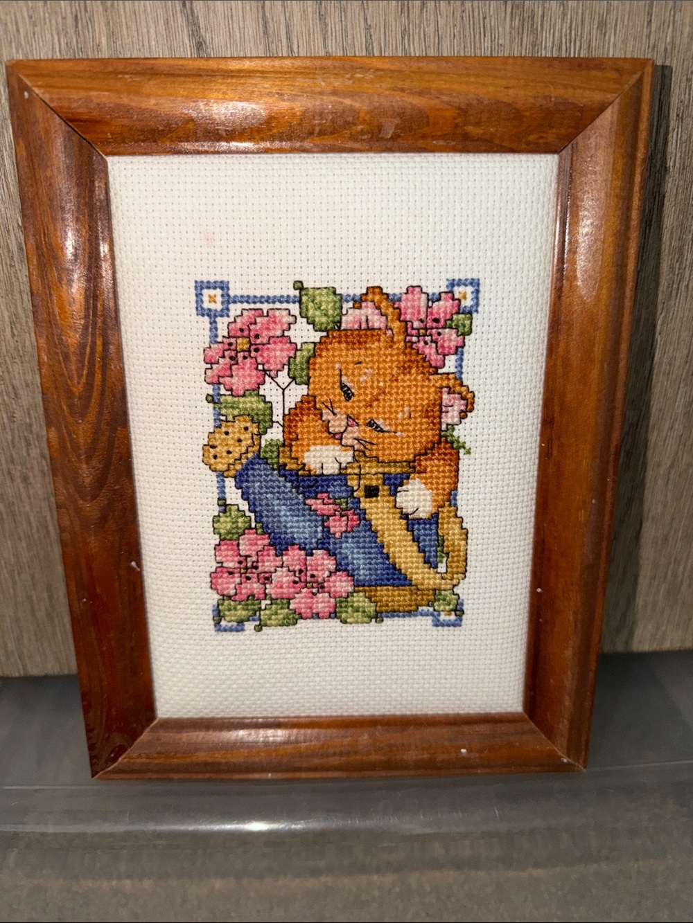 Orange Kitten Cross-Stitch Framed Art - Unbranded